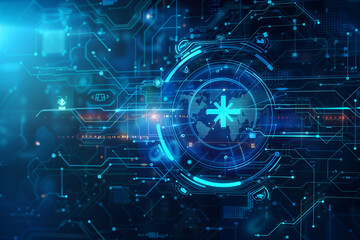 Abstract Health and Medical Science Icon: Digital Technology Concept on Futuristic Blue Background