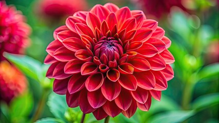 Vibrant red dahlia flower close-up, blooming, petals, vibrant, garden, nature, beautiful, red, floral, macro, plant