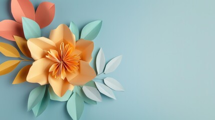 Naklejka premium Paper Flower Greeting Card. Origami Spring Banner with Beautiful Paper Flower Decoration