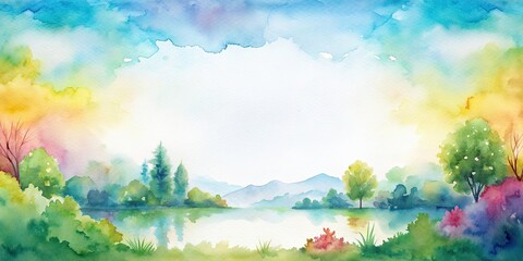 Fototapeta premium Vorlage einer Aquarell-Landschaft mit Freifl?che, watercolor, nature, scenic, landscape, template, blank space, artistic