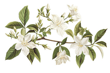 Night Flowering Jasmine flower Watercolor illustration. Hand drawn underwater element design.