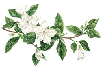 Fototapeta premium Night Flowering Jasmine flower Watercolor illustration. Hand drawn underwater element design.