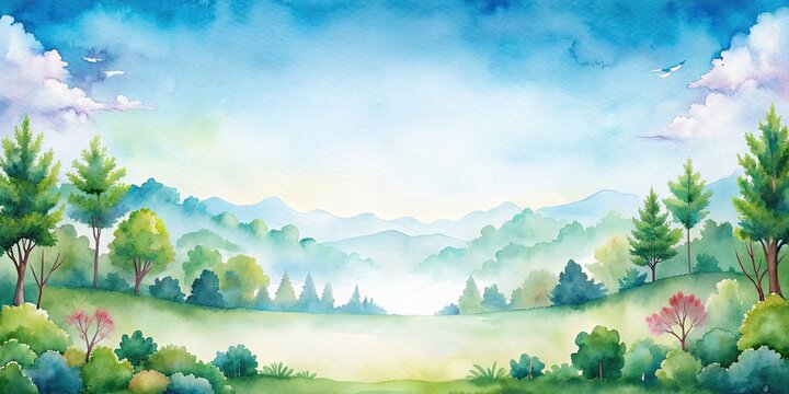 Vorlage mit Freifl?che im Aquarell-Stil einer Landschaft, Vorlage, Freifl?che, Aquarell, Landschaft, Natur, bunt