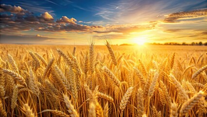 Wheat field bathed in golden sunlight, agriculture, nature, rural, countryside, summer, harvest, farming, landscape, scenic