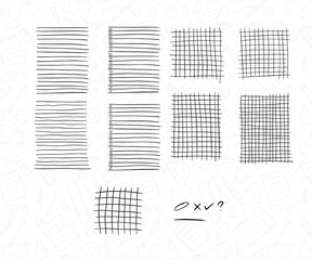 Fototapeta premium doodle line grid and notebook stripe line grid hand drawing collection with check mark, underline, circle stroke, question mark symbol and check list