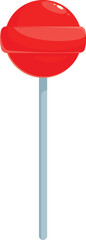 Red round lollipop candy on a stick is standing up