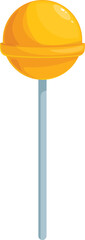 Round yellow lollipop is standing on a stick