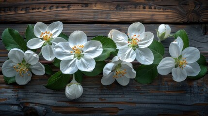 White Apple Blossoms on Rustic Wood