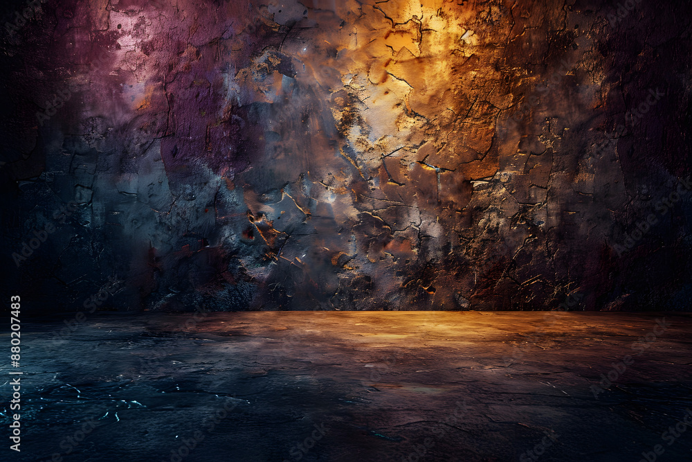 Poster backdrop wall background with floor with texture grunge texture with relief spotlight illuminated