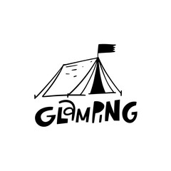 Design logo combining camping adventure with luxury and nature for a unique glamping tent branding