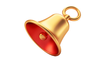 Red notification bell ringing icon 3d realistic on white. Golden notification bell for social media notice event reminder, website and app element three-dimensional rendering vector illustration