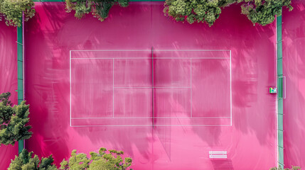 a pink tennis court, top view, no people