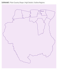 Suriname plain country map. High details. Outline Regions style. Shape of Suriname. Vector illustration.