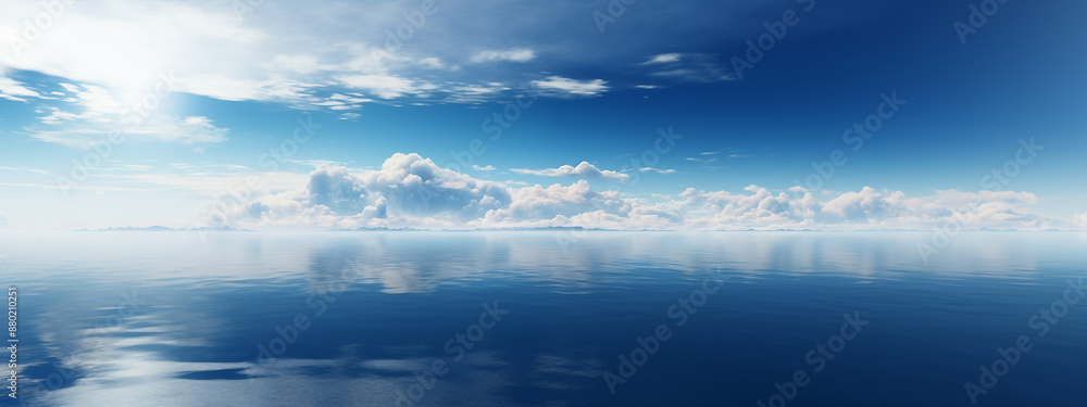 Wall mural blue sky over calm sea. blue sea and sunny sky on horizon over calm water