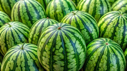 Vibrant green watermelon skin with textured, vertically striped pattern, showcasing intricate ridges and natural imperfections in high-resolution detail.
