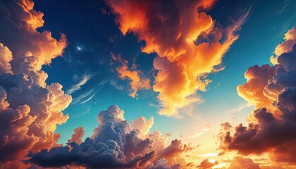 Dramatic Sunset Sky with Golden Clouds.