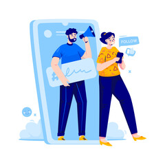 Social media marketing with ask to like and follow, vector illustration