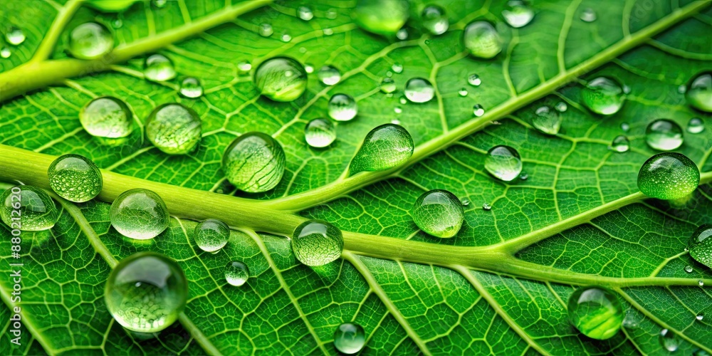 Canvas Prints Water droplets glisten on a vibrant green leaf, showcasing exquisite details, water, droplets, glisten, vibrant, green, leaf, nature