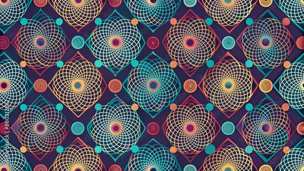 Aufkleber Geometric abstract swirling shapes and connecting lines forming a seamless pattern on a solid colored background for contact information design.