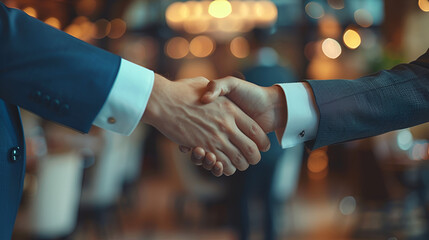 Business people shaking hands finishing up a meeting. Generative AI
