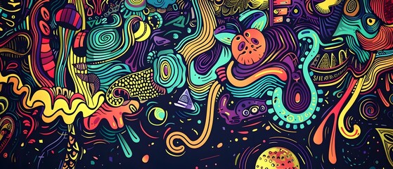 Fototapeta premium Cyber Monday Alien Tech Hub Doodle Border Design with Blank Space for Message