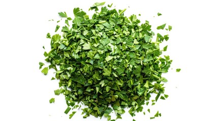 Obraz premium A pile of fresh parsley leaves on a white surface, perfect for garnishing or adding to a salad