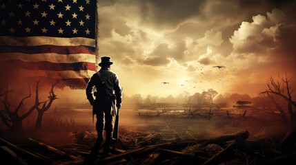 generated illustration of American civil war battle field.