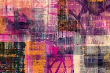 Obraz premium Abstract Art with Overlapping Grids and Stripes