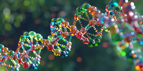 "Colorful DNA Structure and Genetic Research, Detailed Molecular Visualization of DNA Helix"