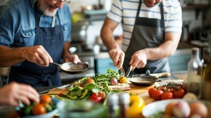 Middle-aged Participants Bonding in Private Class with  Cozy Kitchen