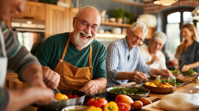  Middle-Aged Participants Delighting in Private Cooking Class Experience in Cozy Kitchen  - Powered by Adobe