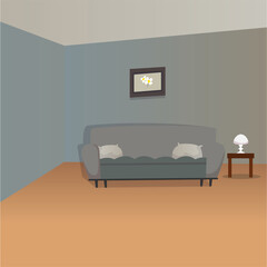 interior design empty room with sofa and wall illustration minimal art 