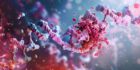 "Intricate DNA Helix and Advanced Genetic Engineering, Detailed Visualization of DNA Molecules"