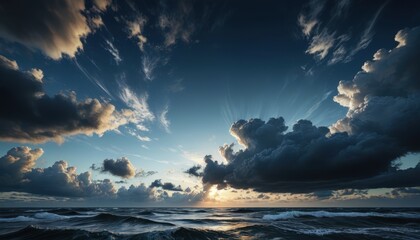 Dramatic Sky Over Ocean Waves.
