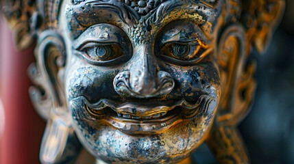 Obraz premium Buddhism Spiritual art Close-up of statue focus on eyes smileing mouth