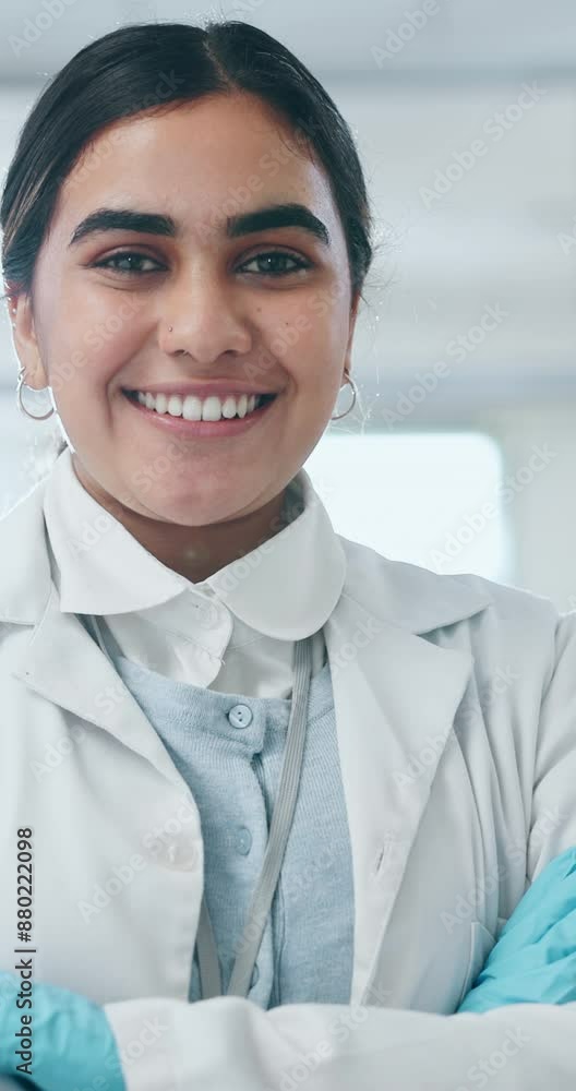 Canvas Prints Portrait, scientist and woman in lab for research, career and job as biochemist. Confidence, pathology and face of medical doctor with arms crossed for pharmaceutical study, healthcare and innovation