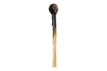 Burnt match stick isolated on transparent background