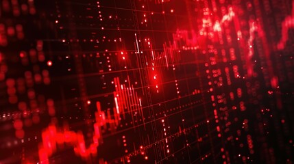 Obraz premium Abstract digital chart background featuring a red stock business graph, symbolizing bankruptcy, loss, and recession in finance, as well as economic crash and crisis.