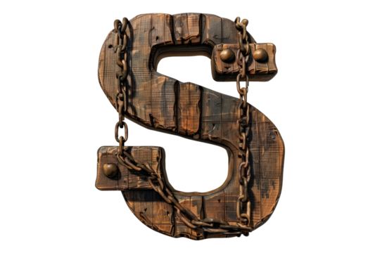 Chain S wooden sign isolated on transparent background