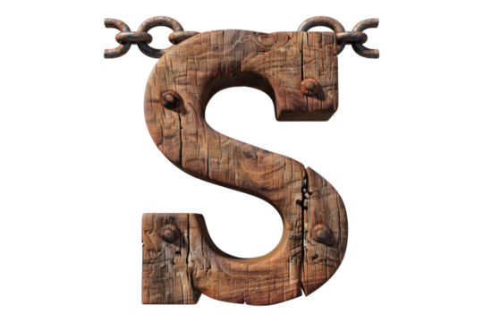 Chain S wooden sign isolated on transparent background
