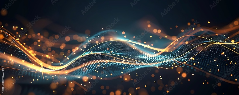 Poster futuristic abstract background with golden glowing light neon high speed wave lines ai generated