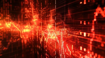 Obraz premium Abstract digital chart background featuring a red stock business graph, symbolizing bankruptcy, loss, and recession in finance, as well as economic crash and crisis.