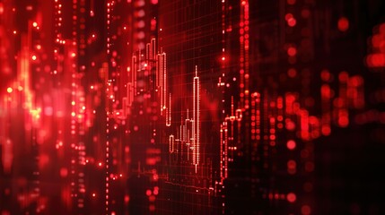 Abstract digital chart background featuring a red stock business graph, symbolizing bankruptcy, loss, and recession in finance, as well as economic crash and crisis.