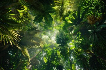 A view from above showing the dense foliage and lush greenery of a tropical forest
