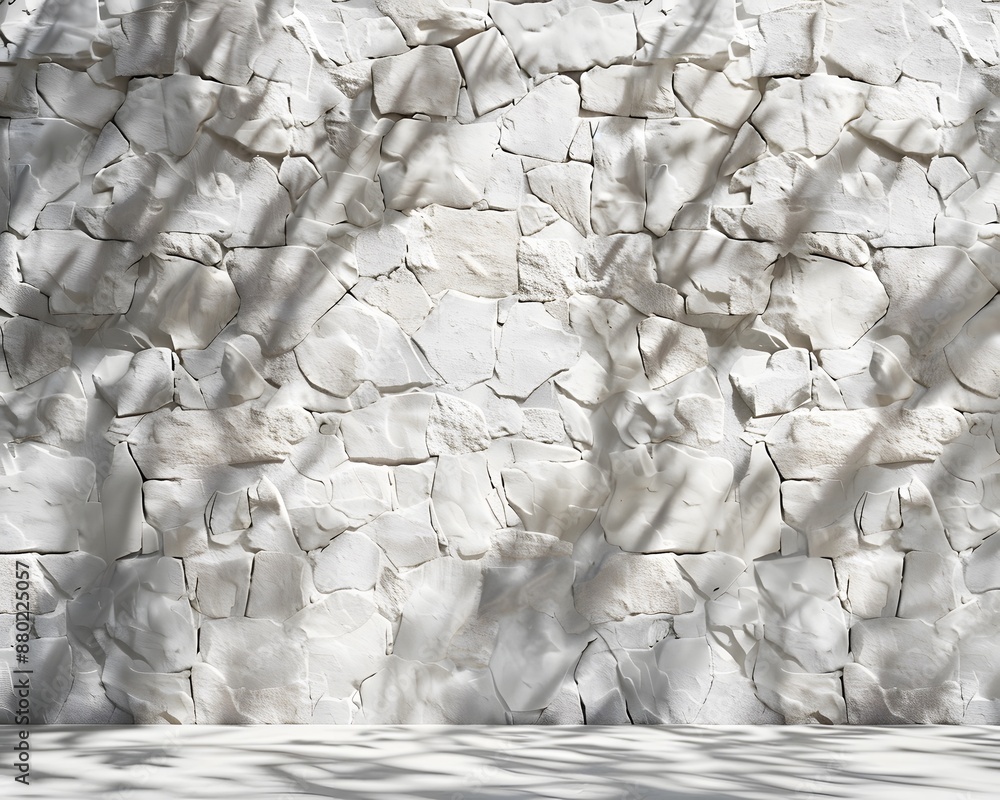 Poster white stone wall with shadows of trees. 3d rendering. abstract background for product presentation a