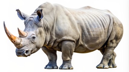 Obraz premium Vibrant European robin perched on a twig, showcasing its distinctive red breast and brown back against a pristine white background.