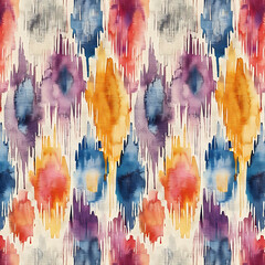 Obraz premium Simple colorful ikat painted texture pattern watercolour ethnic print fabric.