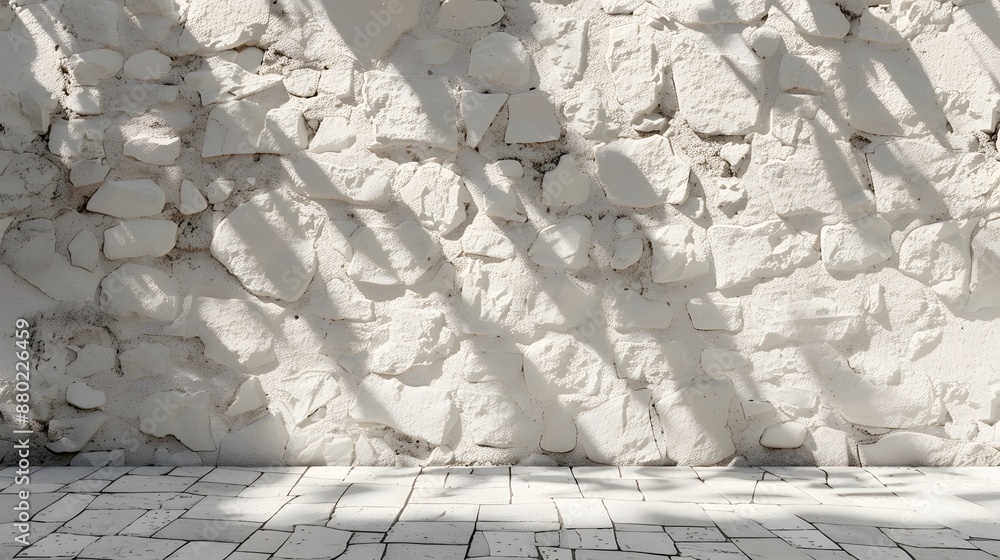 Poster white stone wall with shadows of trees. 3d rendering. abstract background for product presentation a