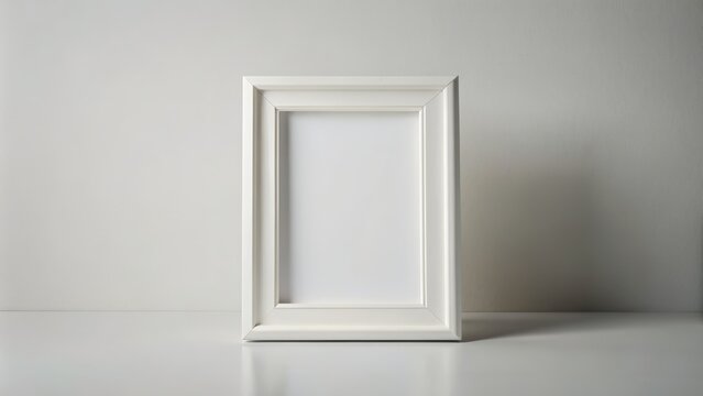 Isolated blank white portrait frame on plain background, waiting for a cherished memory to be inserted, elegant and minimalist design.