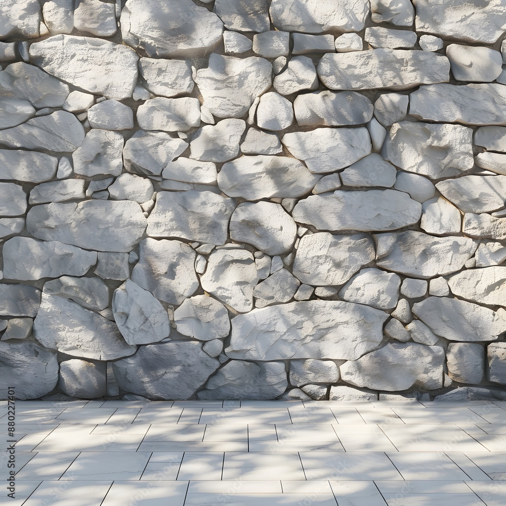 Poster white stone wall with shadows of trees. 3d rendering. abstract background for product presentation a